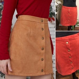 Blush Burnt Orange Faux Suede Button Front Skirt